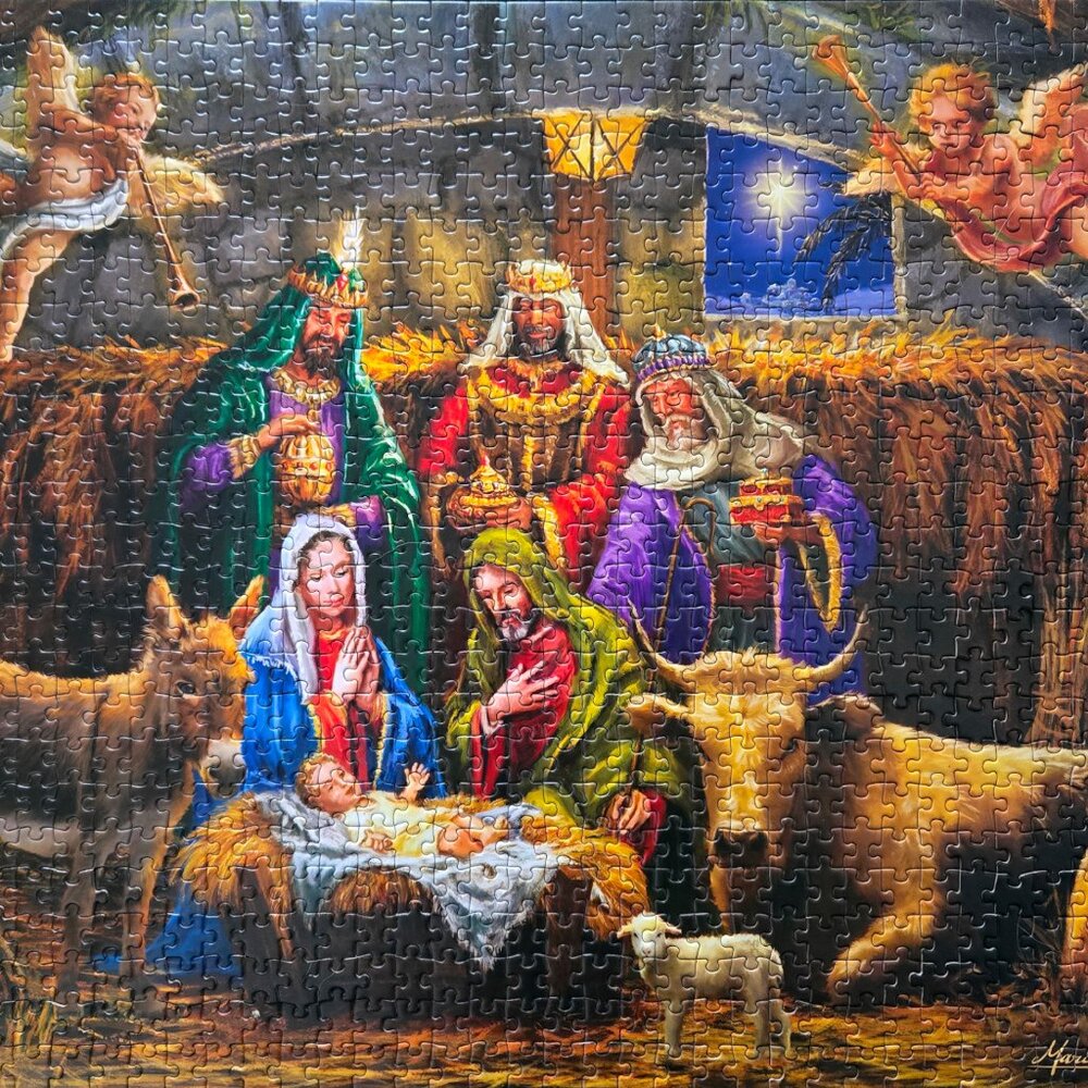 In the manger, 1000 piece puzzle, Vermont Christmas Company